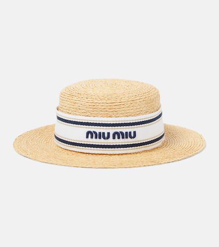 Miu Miu Sombrero de rafia con logo - Miu Miu - Modalova