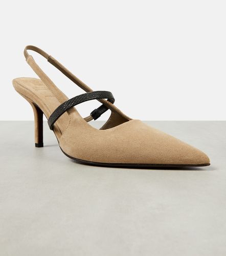 Pumps slingback in suede con monili - Brunello Cucinelli - Modalova