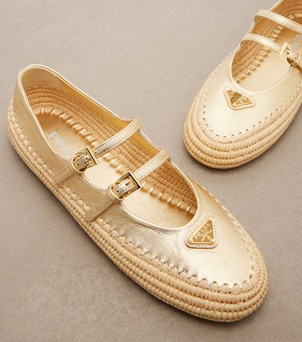 Metallic leather and raffia ballet flats - Prada - Modalova