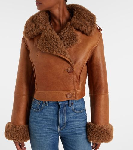 Cropped shearling-trimmed leather jacket - Chloe - Modalova