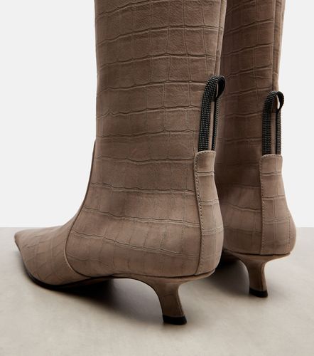 Monili croc-effect suede knee-high boots - Brunello Cucinelli - Modalova