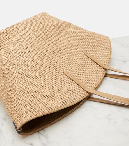 Monili leather-trimmed raffia-effect basket bag - Brunello Cucinelli - Modalova