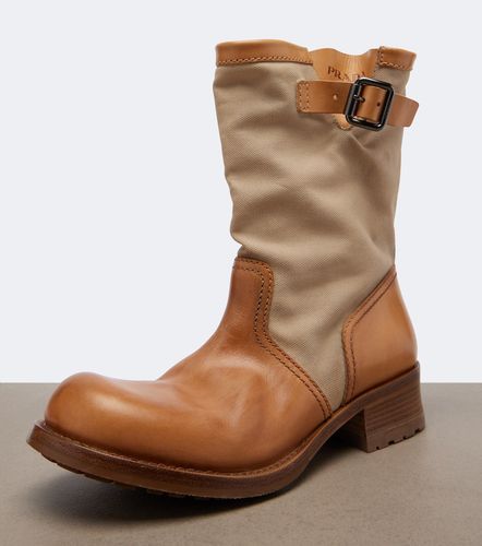 Leather and canvas biker boots - Prada - Modalova