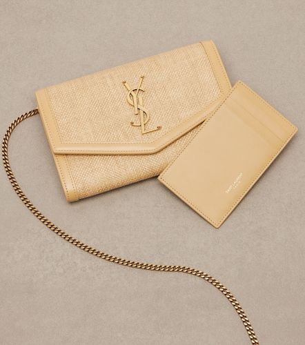 Uptown raffia wallet on chain - Saint Laurent - Modalova