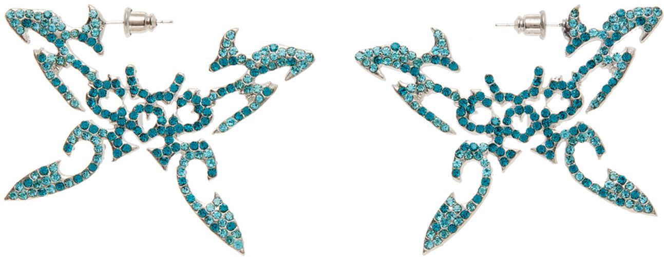 Silver & Blue Tattoo Butterfly Earrings - Collina Strada - Modalova
