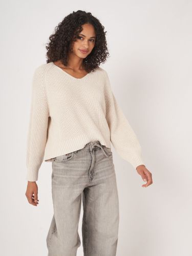 Chunky rib knit cotton V-neck sweater - REPEAT cashmere - Modalova