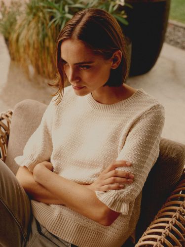 Short sleeve cotton textured knit sweater - REPEAT cashmere - Modalova