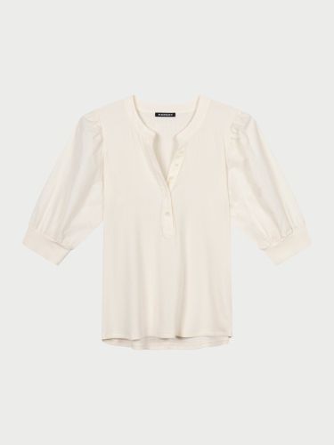 Henley top with short puff sleeves - REPEAT cashmere - Modalova