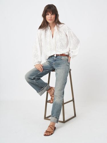 Blouse with embroidered flowers - REPEAT cashmere - Modalova