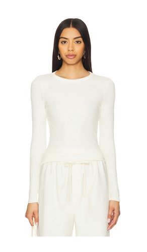 Camiseta de manga larga con cuello redondo y canalé en color crema talla L en - Cream. Talla L (también en M, XS) - Enza Costa - Modalova