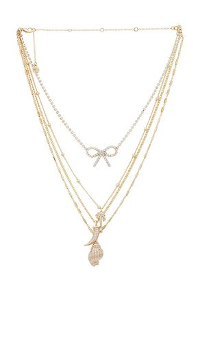 Crystal Bow Layered Necklace With Shell Charms in - Ettika - Modalova