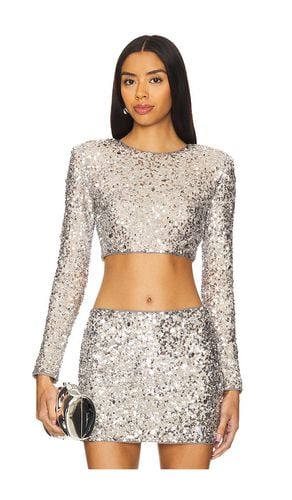 Crystal sequin cropped top en color plateado metálico talla L en - Metallic Silver. Talla L (tambié - Lovers and Friends - Modalova