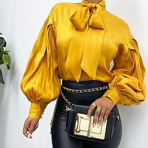 Women's Blouse Shirt Yellow Red White Lace up Plain Sparkly Daily Weekend Long Sleeve High Neck Streetwear Casual Regular Lantern Sleeve S - Ador ES - Modalova