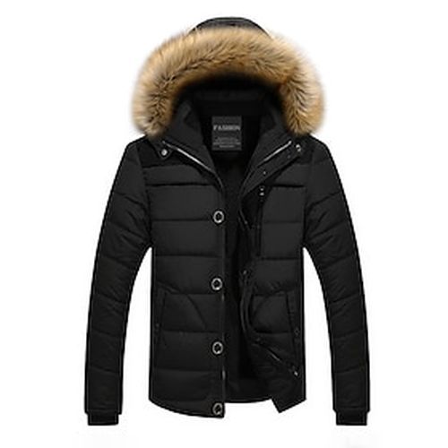 Men's Parka Quilted Pocket Casual Street Daily Coat Short Polyester Black Blue Khaki Zipper Fall Winter Hoodie Regular Fit L XL XXL 3XL 4XL 5XL / Windproof / T - Ador.com UK - Modalova