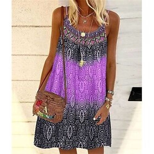 Women's Short Mini Dress A Line Dress Green Purple Pink Yellow Sleeveless Print Geometric Tie Dye Boat Neck Spring Summer Casual Boom Sale Dress S M L - Ador.com UK - Modalova