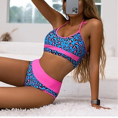 Women's Swimwear Bikini Normal Swimsuit Leopard 2 Piece Printing Blue Bandeau Bathing Suits Summer Sports - Ador.com UK - Modalova