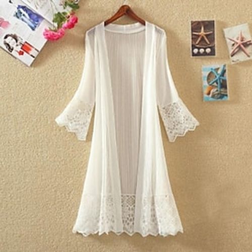 Women's Cardigan Cardigan Sweater Jumper Knit Lace Thin Tunic Open Front Solid Color Causal Daily Basic Casual Summer Spring Black White S M L - Ador.com UK - Modalova