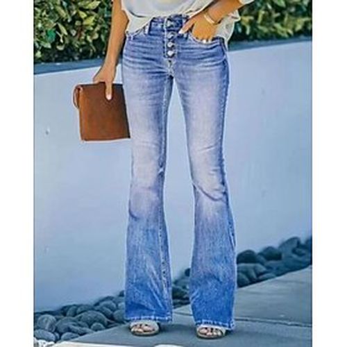Women's Pants Trousers Bell Bottom Faux Denim Blue Fashion Streetwear Casual / Sporty High Waist Print Casual Daily Full Length Micro-elastic Geometry S M L XL - Ador.com UK - Modalova