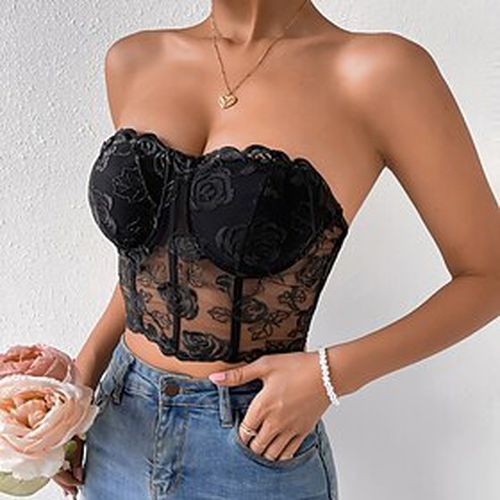 Women's Camisole Camis Corset Blue Pink Red Lace Backless Floral Holiday Weekend Sleeveless Strapless Streetwear Sexy Y2K Crop Floral S - Ador.com UK - Modalova