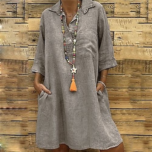 Women's Knee Length Dress Shirt Dress Pink Green Black Gray Pink khaki 3/4 Length Sleeve Pocket Solid Color Shirt Collar Spring Summer Casual Daily 20 - Ador.com UK - Modalova