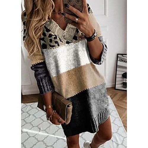 Women's Pullover Sweater Jumper Jumper Crochet Knit Patchwork Knitted Tunic V Neck Color Gradient Going out Weekend Stylish Winter Fall Brown S M L - Ador ES - Modalova