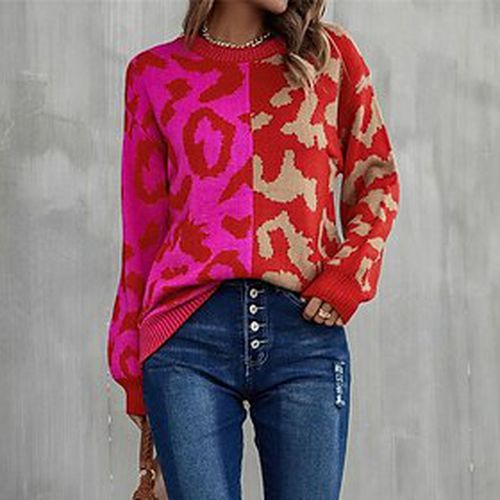 Women's Pullover Sweater Jumper Jumper Ribbed Knit Patchwork Knitted Crew Neck Leopard Outdoor Daily Stylish Casual Winter Fall Green Purple S M L - Ador.com UK - Modalova