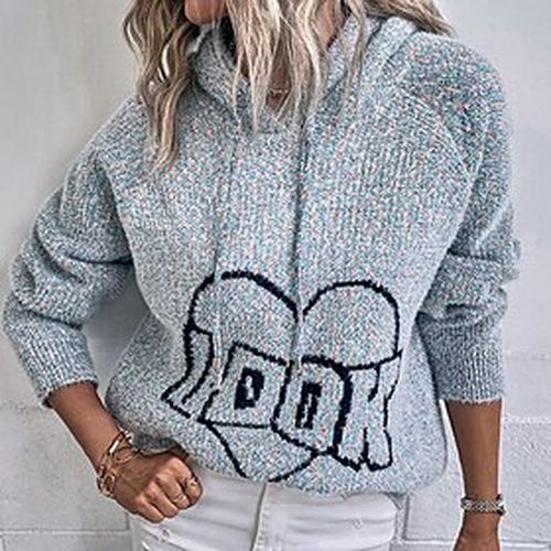 Women's Pullover Sweater Jumper Crochet Knit Knitted Hooded Heart Daily Holiday Stylish Casual Fall Winter White Blue S M L / Long Sleeve - Ador.com UK - Modalova