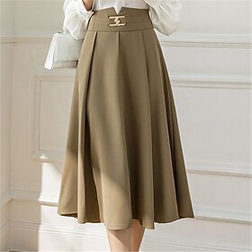 Women's Skirt A Line Polyester Midi Khaki Black Skirts Ruched Spring Fall Lined Office / Career Daily Elegant S M L - Ador.com UK - Modalova