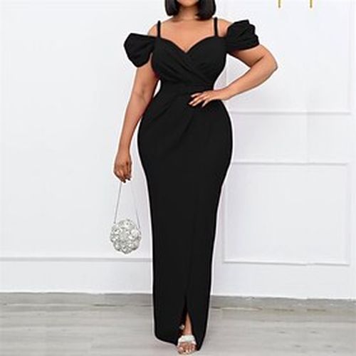 Women's Plus Size Solid Color Sheath Dress Split V Neck Short Sleeve Sexy Prom Dress Spring Summer Party Back to School Maxi long Dress Dress / Party Dress / R - Ador.com UK - Modalova