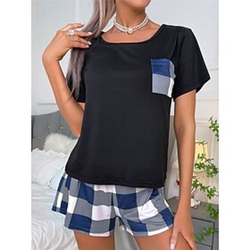 Women's Pajamas Pajama Top and Pant Sets Fashion Casual Soft Grid / Plaid Polyester Home Daily Bed Crew Neck Breathable T shirt Tee Short Sleeve Pocke - Ador.com UK - Modalova