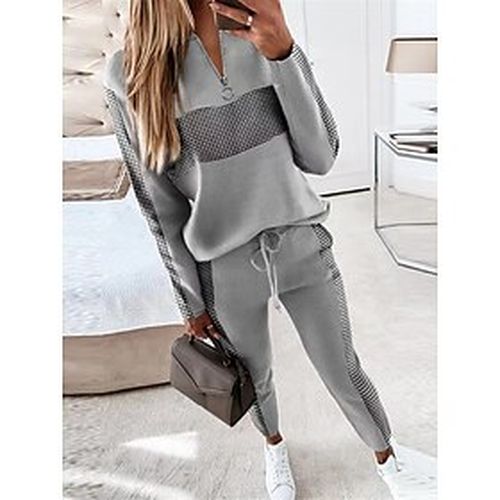 Women's Pajamas Pajama Top and Pant Sets Fashion Casual Soft Grid / Plaid Polyester Home Daily Bed V Wire Breathable Long Sleeve Pant Summer Fall Gray - Ador.com UK - Modalova