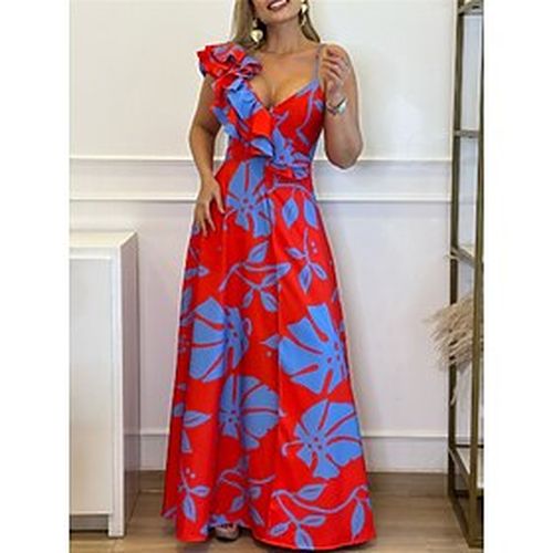 Women's Slip Dress Print Dress Long Dress Maxi Dress Streetwear Modern Floral Ruffle Print Outdoor Date Vacation Strap Sleeveless Dress Loose Fit Blac - Ador.com UK - Modalova