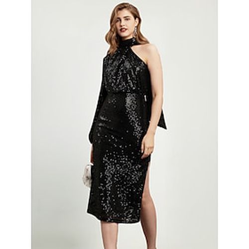 Black Velvet Sequin One Shoulder Party/Wedding Guest Glitter Split Midi Dress dress to impress 2024 - Ador.com - Modalova