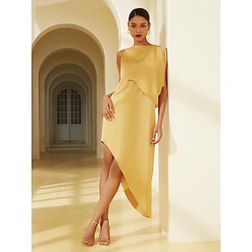 Satin Asymmetric Overlay Maxi Dress - Ador.com - Modalova