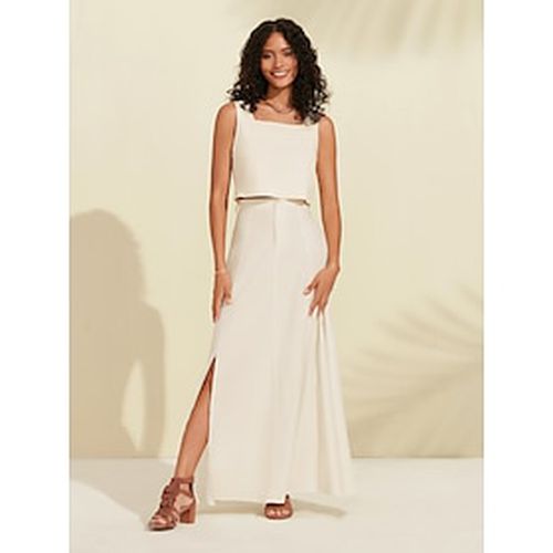 Women's Two Piece Set Linen Blend Tank Top Pocket Square Skirt Elegant Summer - Ador.com - Modalova