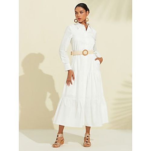 Women's Cotton Essential Casual Work Wear Collared Button Down Long Sleeve Loose Fit Shirt Midi Dress - Ador.com - Modalova