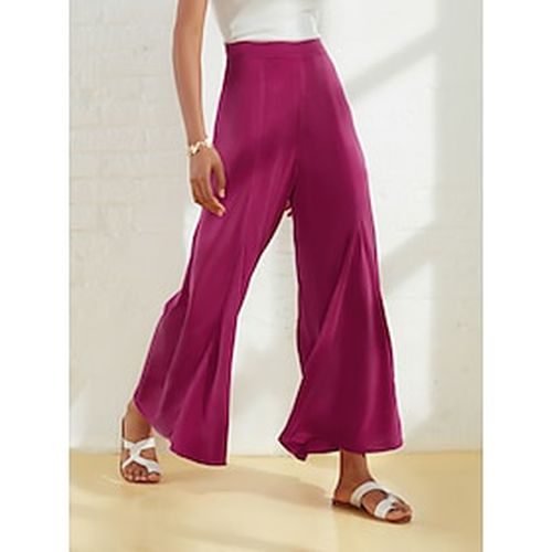Women's Wide Leg Pants Burgundy Satin Pocket Casual Elegant Loose Fit Pants Spring Summer - Ador.com - Modalova