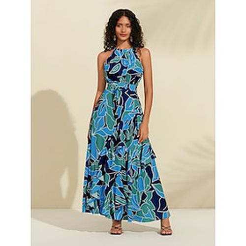 Women's Chiffon Dress Maxi Dress Blue Purple Sleeveless Floral Ruffle Printing Spring Summer Round Pattern Dress XS S M - Ador.com - Modalova