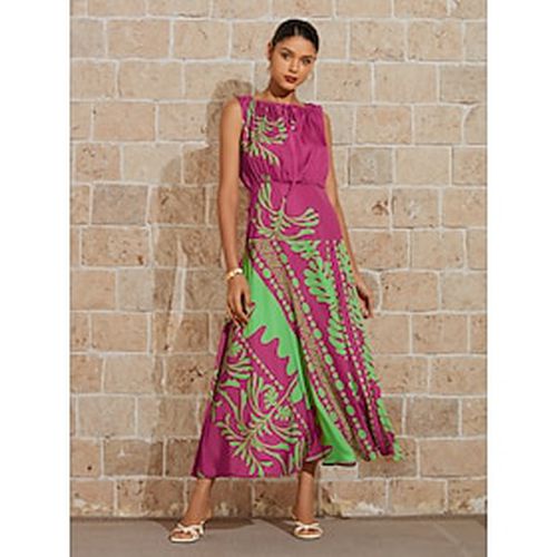 Satin Floral Sleeveless Maxi Dress(Belt Included) - Ador - Modalova
