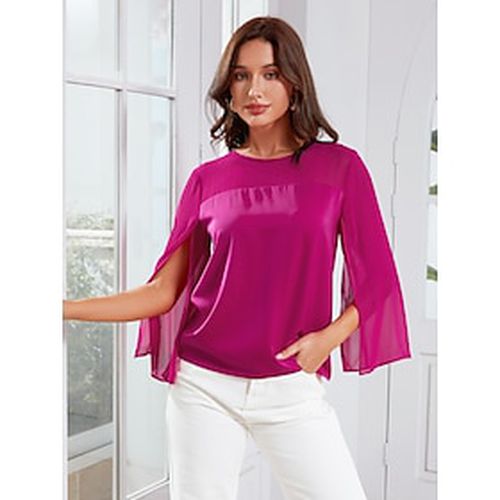 Satin Solid Color Split Crew Neck Blouse - Ador.com - Modalova