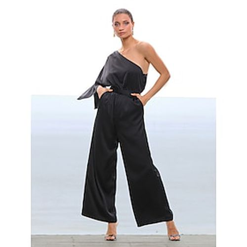 Satin One Shoulder Pocket Elegant Jumpsuit - Ador.com - Modalova
