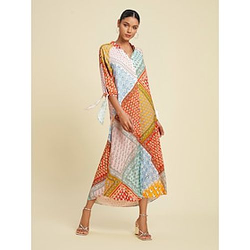 Colorful Silk Scarf Printed Tie Sleeve Maxi Dress - Ador.com - Modalova