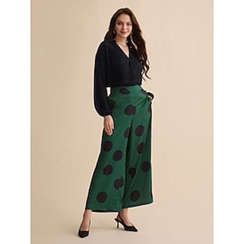 Pleated Long Sleeve Casual Deep V Shirt Polka Dot Pants Two Piece Set - Ador - Modalova