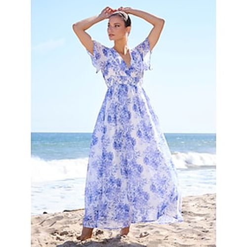 Chiffon Floral Short Sleeve V Neck Maxi Dress - Ador.com - Modalova