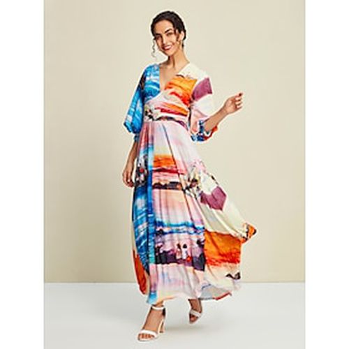 Knit Graphic Multi Color Marine Life 3/4 Length Sleeve Maxi Dress - Ador - Modalova