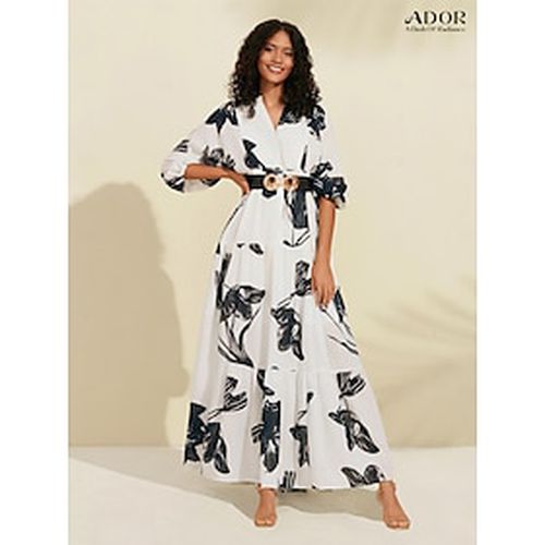 Floral V Neck Belted Maxi Dress - Ador.com - Modalova