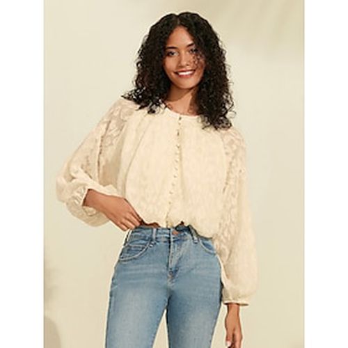 Chiffon Leopard Juliet Puff Sleeve Crew Neck Casual Blouse - Ador - Modalova