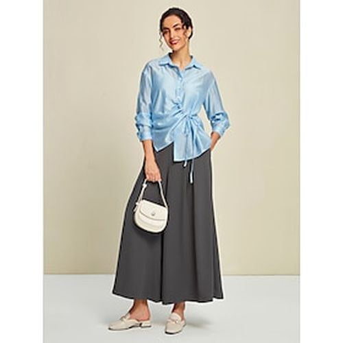 Tencel Drawstring Drop Shoulder Long Sleeve ShirtCasual Mid Waist Full Length Pants Two Piece Set - Ador.com - Modalova