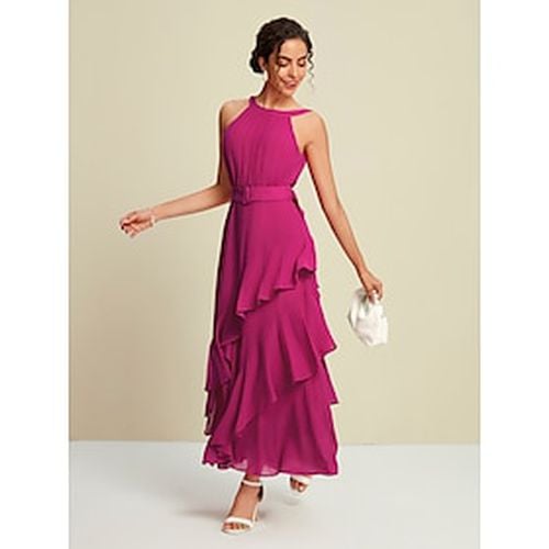 Women's Elegant Dress Rose Red Sleeveless Solid Color Ruffle Mismatched All Seasons Elegant Dress Wedding Party Christmas Dress S M L - Ador.com - Modalova