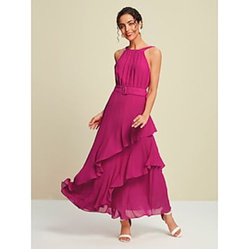 Women's Elegant Dress Rose Red Sleeveless Solid Color Ruffle Mismatched All Seasons Elegant Dress Wedding Party S M L - Ador - Modalova